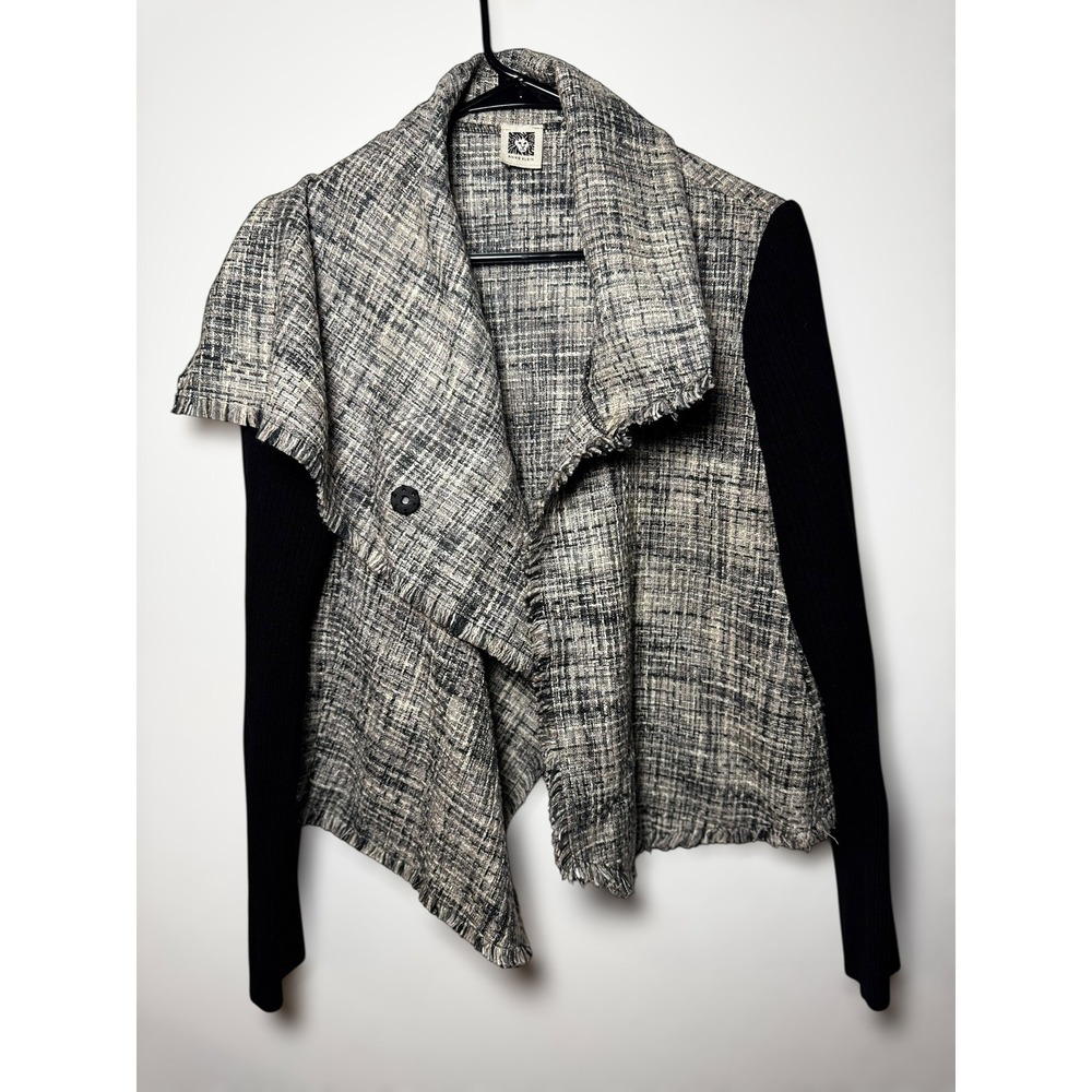 ANNE KLEIN Women's Chic Tweed‎ Knit Asymmetrical Drape Front Cardigan Jacket